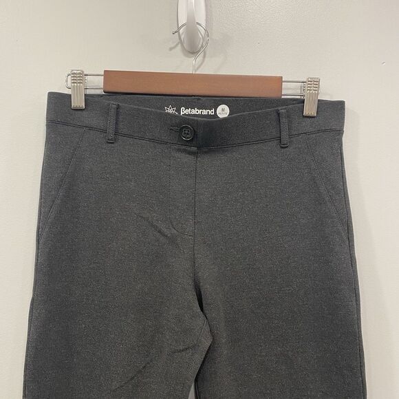BETABRAND Petite M Gray Pull On Stretch Office Pants Yoga Career Minimalist Knit - Picture 3 of 15